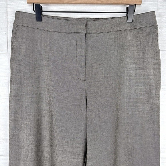 St. John Dress Pants Women Size 14 Waist 34 Tan Brown Wool Silk Blend Wide Leg - Picture 2 of 14